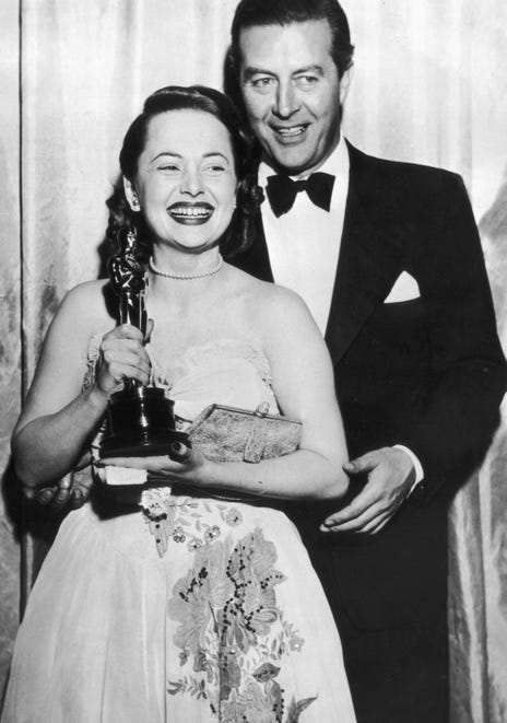 A year later, Ray Milland in turn awarded Olivia de Havilland best actress for "To Each His Own."
